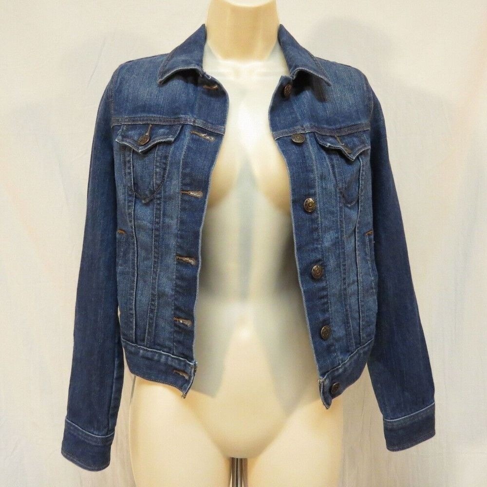 Old Navy Denim Trucker Jacket Classic Jean Dark Wash Fitted Casual Size XS